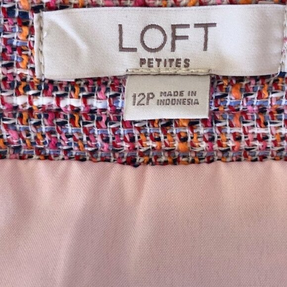 LOFT Pink Tweed A Line Petite Tailored Skirt 12P - Picture 10 of 15